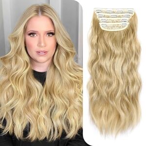Clip-In Hair Extensions 20” Blonde Mix – 4PCS Thick Wavy‎ Natural Volume
